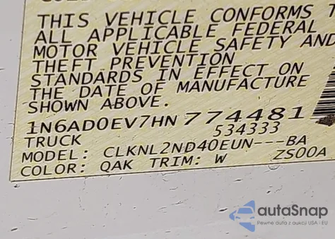 2017 Nissan Frontier Sv z USA, uszkodzony, nr VIN 1N6AD0EV7HN774481